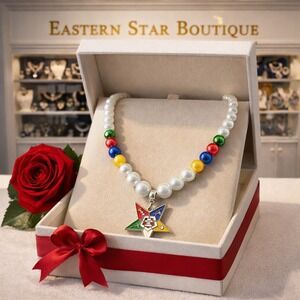 OES Eastern Star Pendant with White, Blue, Yellow, Red & Green Pearls